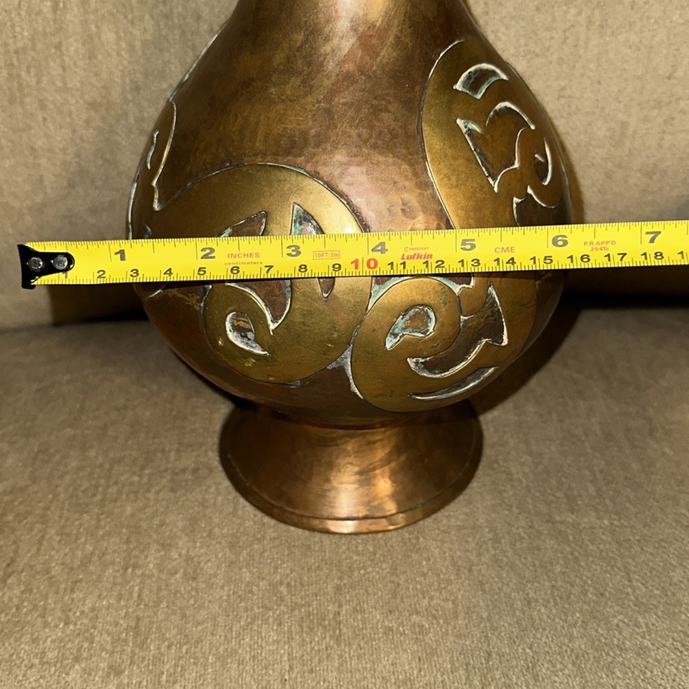 Handmade and Hammered Copper and Brass Vase 14” - Picture 10 of 12